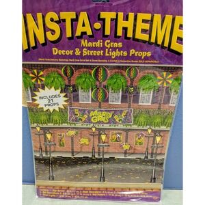 Insta-Theme Mardi Gras Decor Street Lights Props 21 Pieces Party Decorations NIP